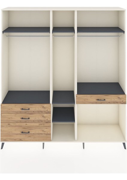 Hyperion Dolap 7 Raflı 4 Çekmeceli 3 Askılı 220X44X243 Aytaşı-Antrasit/çam