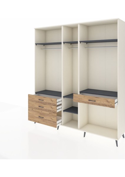 Hyperion Dolap 7 Raflı 4 Çekmeceli 3 Askılı 220X44X243 Aytaşı-Antrasit/çam modelleri