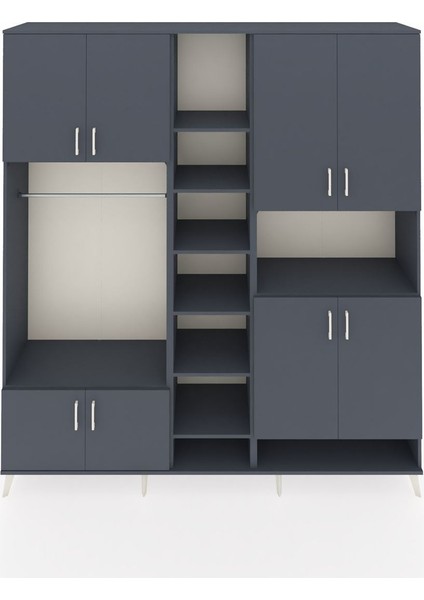 Hyperion Dolap 18 Raflı 8 Kapaklı Tek Askılı 220X44X243 Antrasit-Antrasit/antrasit