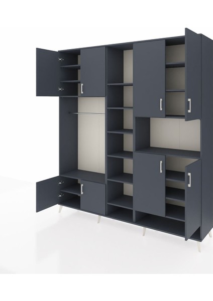 Hyperion Dolap 18 Raflı 8 Kapaklı Tek Askılı 220X44X243 Antrasit-Antrasit/antrasit modelleri