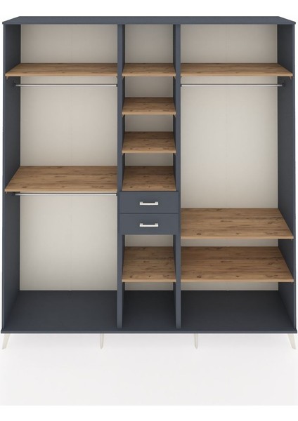 Hyperion Dolap 10 Raflı 2 Çekmeceli 3 Askılı 220X44X243 Antrasit-Çam/antrasit