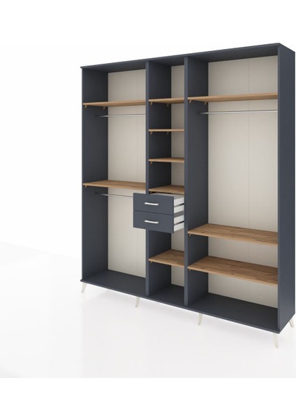 Hyperion Dolap 10 Raflı 2 Çekmeceli 3 Askılı 220X44X243 Antrasit-Çam/antrasit modelleri