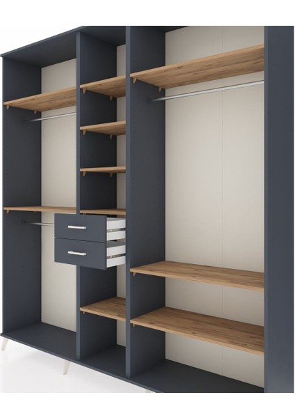 Hyperion Dolap 10 Raflı 2 Çekmeceli 3 Askılı 220X44X243 Antrasit-Çam/antrasit fırsatları