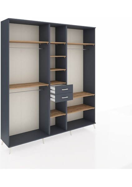 Hyperion Dolap 10 Raflı 2 Çekmeceli 3 Askılı 220X44X243 Antrasit-Çam/antrasit indirimleri