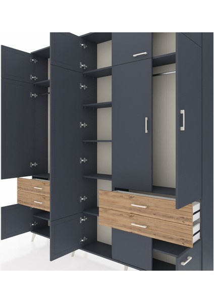 Arges Dolap 11 Raflı 4 Çekmeceli 2 Askılı 220X30X243 Antrasit-Antrasit/çam fırsatları