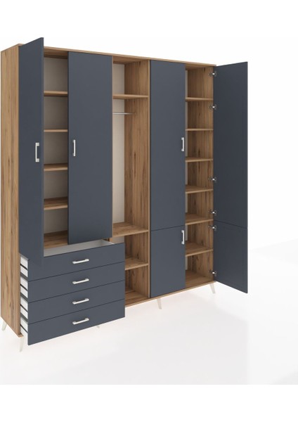 Hyperion Gardrop 14 Raflı 4 Çekmeceli Tek Askılı 220X44X243 Çam-Antrasit/antrasit indirimleri