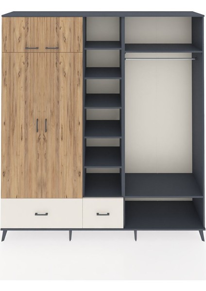 Hyperion Dolap 12 Raflı 2 Çekmeceli 2 Askılı 220X44X243 Antrasit-Çam/aytaşı