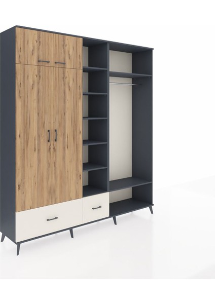 Hyperion Dolap 12 Raflı 2 Çekmeceli 2 Askılı 220X44X243 Antrasit-Çam/aytaşı fiyatları