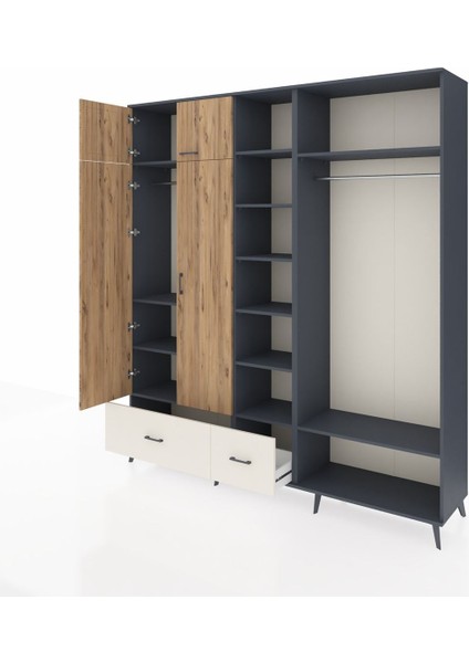 Hyperion Dolap 12 Raflı 2 Çekmeceli 2 Askılı 220X44X243 Antrasit-Çam/aytaşı modelleri