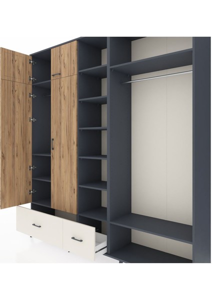 Hyperion Dolap 12 Raflı 2 Çekmeceli 2 Askılı 220X44X243 Antrasit-Çam/aytaşı fırsatları