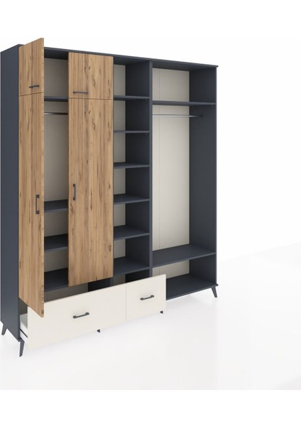Hyperion Dolap 12 Raflı 2 Çekmeceli 2 Askılı 220X44X243 Antrasit-Çam/aytaşı indirimleri