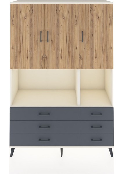 Hyperion Dolap 6 Raflı 6 Çekmeceli 3 Kapaklı 132X44X195 Aytaşı-Çam/antrasit
