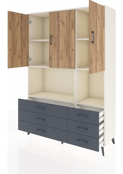Hyperion Dolap 6 Raflı 6 Çekmeceli 3 Kapaklı 132X44X195 Aytaşı-Çam/antrasit modelleri