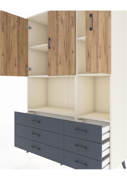 Hyperion Dolap 6 Raflı 6 Çekmeceli 3 Kapaklı 132X44X195 Aytaşı-Çam/antrasit fırsatları