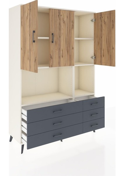 Hyperion Dolap 6 Raflı 6 Çekmeceli 3 Kapaklı 132X44X195 Aytaşı-Çam/antrasit indirimleri