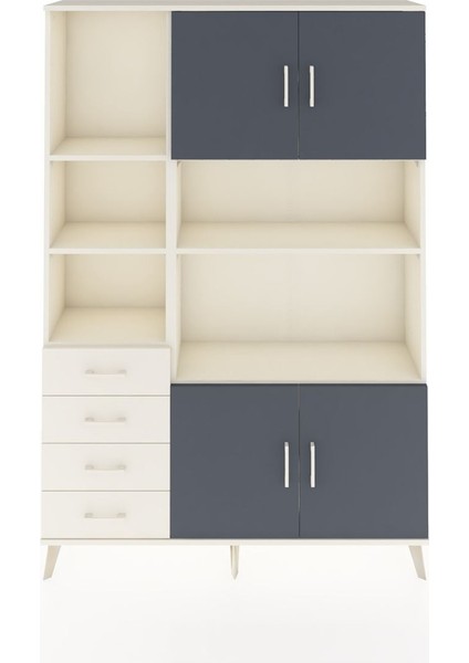 Arges Dolap 8 Raflı 4 Çekmeceli 4 Kapaklı 132X30X195 Aytaşı-Antrasit/aytaşı