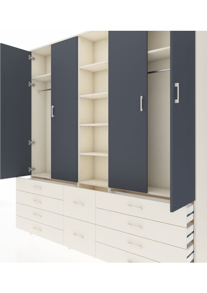 Arges Dolap 9 Raflı 10 Çekmeceli 2 Askılı 220X30X243 Aytaşı-Antrasit/aytaşı fırsatları