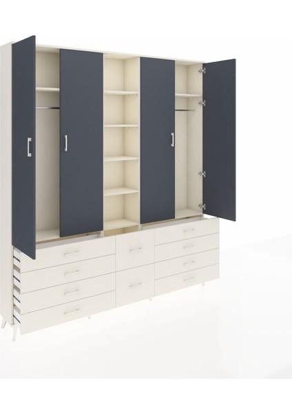 Arges Dolap 9 Raflı 10 Çekmeceli 2 Askılı 220X30X243 Aytaşı-Antrasit/aytaşı indirimleri