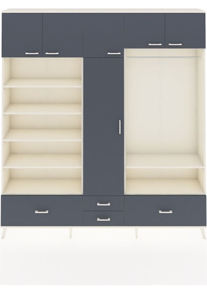 Arges Gardrop 18 Raflı 4 Çekmeceli Tek Askılı 220X30X243 Aytaşı-Antrasit