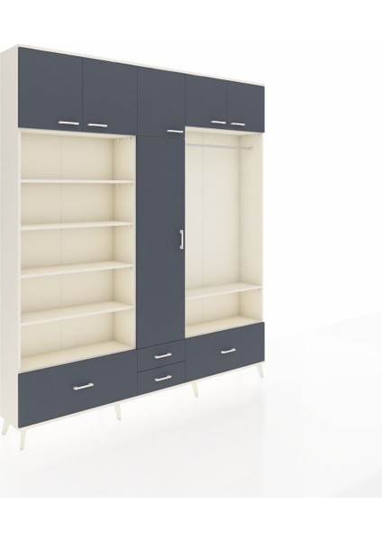 Arges Gardrop 18 Raflı 4 Çekmeceli Tek Askılı 220X30X243 Aytaşı-Antrasit fiyatları