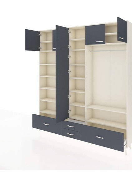Arges Gardrop 18 Raflı 4 Çekmeceli Tek Askılı 220X30X243 Aytaşı-Antrasit modelleri
