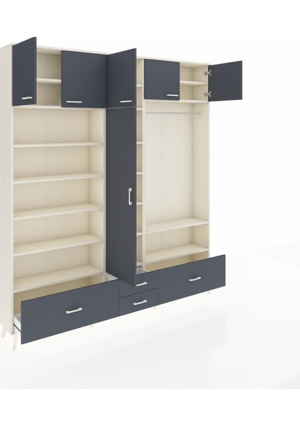 Arges Gardrop 18 Raflı 4 Çekmeceli Tek Askılı 220X30X243 Aytaşı-Antrasit indirimleri