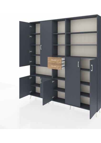 Arges Dolap 17 Raflı 2 Çekmeceli 7 Kapaklı 220X30X243 Antrasit-Antrasit/çam modelleri