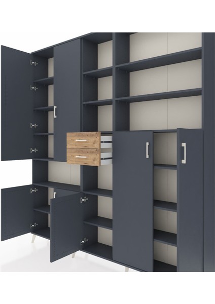 Arges Dolap 17 Raflı 2 Çekmeceli 7 Kapaklı 220X30X243 Antrasit-Antrasit/çam fırsatları