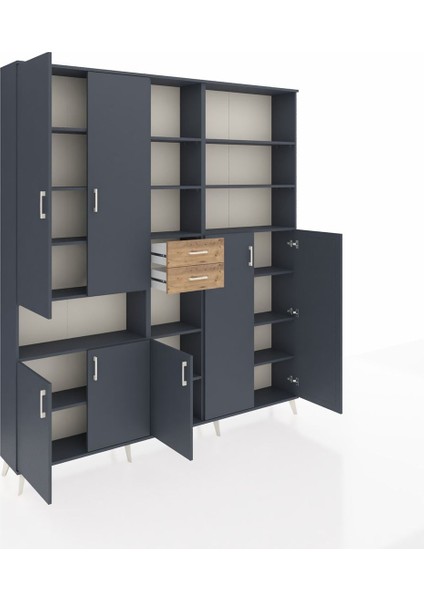 Arges Dolap 17 Raflı 2 Çekmeceli 7 Kapaklı 220X30X243 Antrasit-Antrasit/çam indirimleri