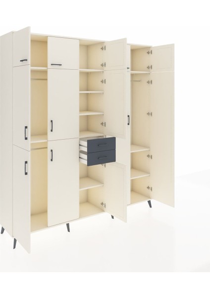 Hyperion Dolap 10 Raflı 2 Çekmeceli 3 Askılı 220X44X243 Aytaşı-Aytaşı/antrasit indirimleri