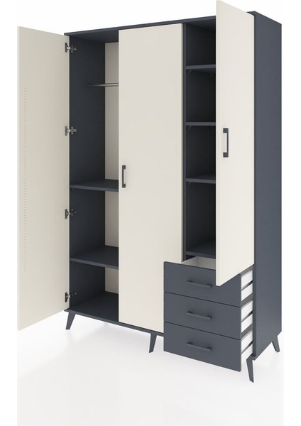 Hyperion Dolap 6 Raflı 3 Çekmeceli Tek Askılı 132X44X195 Antrasit-Aytaşı/antrasit modelleri