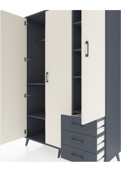 Hyperion Dolap 6 Raflı 3 Çekmeceli Tek Askılı 132X44X195 Antrasit-Aytaşı/antrasit fırsatları