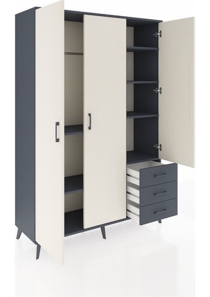 Hyperion Dolap 6 Raflı 3 Çekmeceli Tek Askılı 132X44X195 Antrasit-Aytaşı/antrasit indirimleri