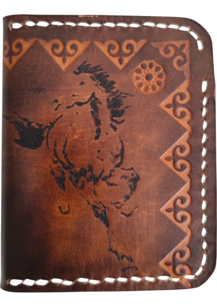 El Yapımı Hakiki Deri At Nalı Desenli Erkek Cüzdan - Binicilere Özel Tasarım - Ince Küçük Katlanabilir Model Rustik El Işçiliği Gerçek Deri Cüzdan