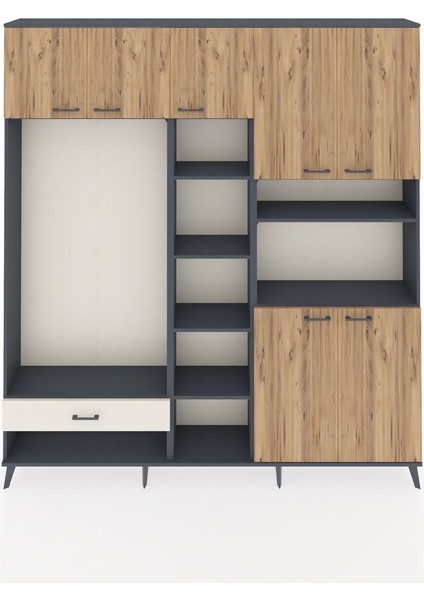 Arges Dolap 11 Raflı Tek Çekmeceli 7 Kapaklı 220X30X243 Antrasit-Çam/aytaşı