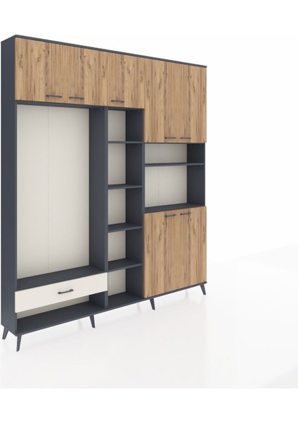 Arges Dolap 11 Raflı Tek Çekmeceli 7 Kapaklı 220X30X243 Antrasit-Çam/aytaşı fiyatları