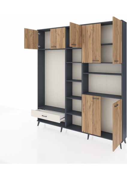 Arges Dolap 11 Raflı Tek Çekmeceli 7 Kapaklı 220X30X243 Antrasit-Çam/aytaşı modelleri