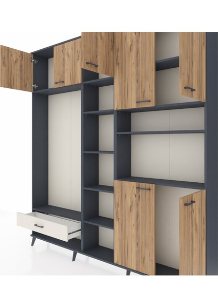 Arges Dolap 11 Raflı Tek Çekmeceli 7 Kapaklı 220X30X243 Antrasit-Çam/aytaşı fırsatları