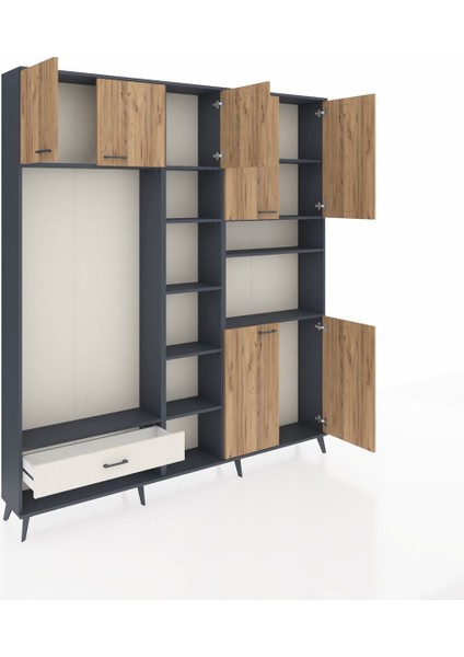 Arges Dolap 11 Raflı Tek Çekmeceli 7 Kapaklı 220X30X243 Antrasit-Çam/aytaşı indirimleri