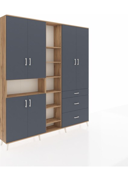 Arges Gardrop 13 Raflı 3 Çekmeceli 6 Kapaklı 220X30X243 Çam-Antrasit fiyatları