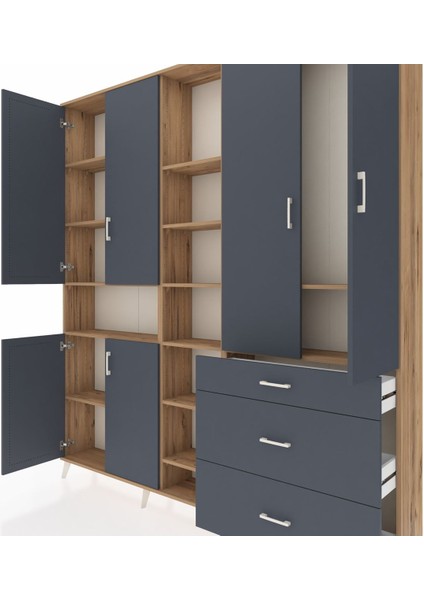 Arges Gardrop 13 Raflı 3 Çekmeceli 6 Kapaklı 220X30X243 Çam-Antrasit fırsatları