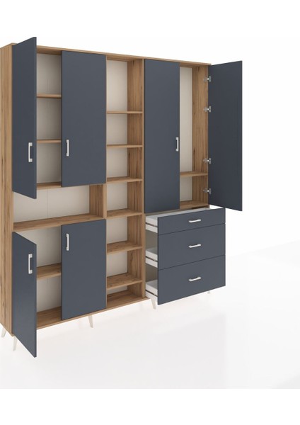 Arges Gardrop 13 Raflı 3 Çekmeceli 6 Kapaklı 220X30X243 Çam-Antrasit indirimleri