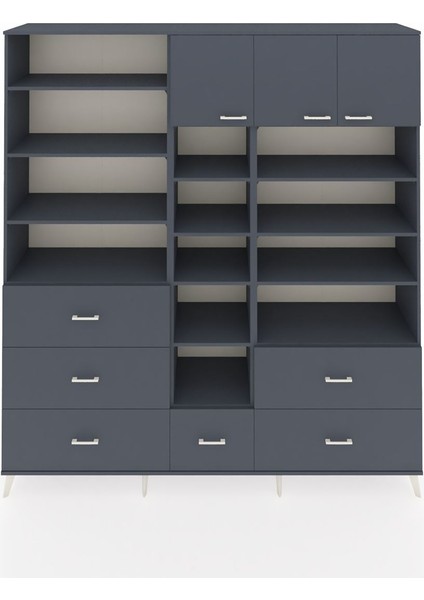 Hyperion Dolap 17 Raflı 6 Çekmeceli 3 Kapaklı 220X44X243 Antrasit-Antrasit/antrasit