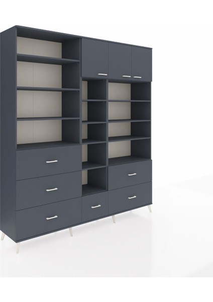 Hyperion Dolap 17 Raflı 6 Çekmeceli 3 Kapaklı 220X44X243 Antrasit-Antrasit/antrasit fiyatları
