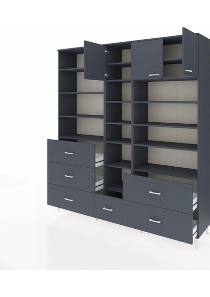 Hyperion Dolap 17 Raflı 6 Çekmeceli 3 Kapaklı 220X44X243 Antrasit-Antrasit/antrasit modelleri