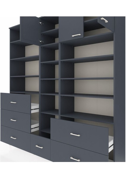 Hyperion Dolap 17 Raflı 6 Çekmeceli 3 Kapaklı 220X44X243 Antrasit-Antrasit/antrasit fırsatları