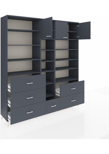 Hyperion Dolap 17 Raflı 6 Çekmeceli 3 Kapaklı 220X44X243 Antrasit-Antrasit/antrasit indirimleri