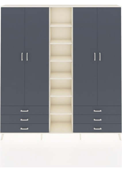 Arges Gardrop 13 Raflı 6 Çekmeceli 2 Askılı 220X30X243 Aytaşı-Antrasit