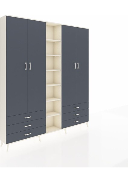 Arges Gardrop 13 Raflı 6 Çekmeceli 2 Askılı 220X30X243 Aytaşı-Antrasit fiyatları