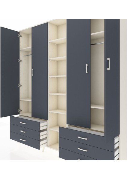 Arges Gardrop 13 Raflı 6 Çekmeceli 2 Askılı 220X30X243 Aytaşı-Antrasit fırsatları